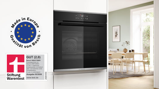 Bosch HBA272BB3 Serie 4 Einbau-Backofen, 3D-Heißluft, Pyrolyse, Hydrolyse, Touch Control