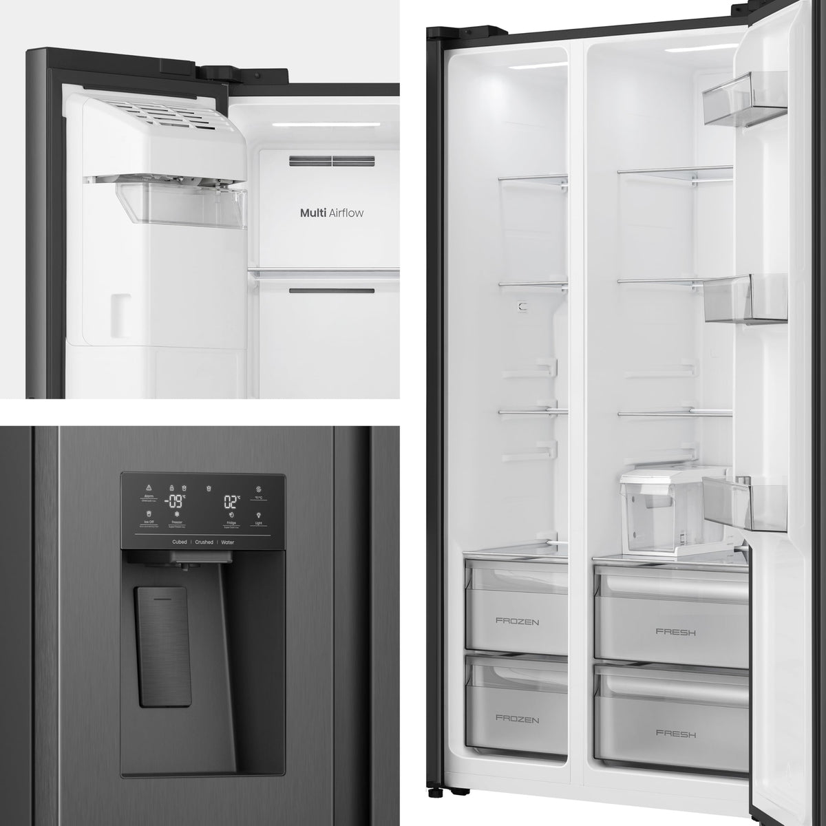 Hisense RS5P528STFE Side-by-Side 528L, Eis-/Wasserspender, No Frost, ConnectLife, Schwarz