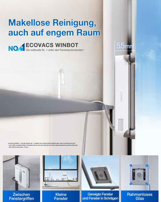 ECOVACS WINBOT Mini 2 Fensterputzroboter mit Eckbürsten
