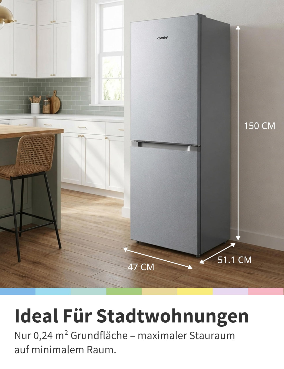 Comfee Kühl-Gefrierkombination 174L, 150cm, Low Frost, 39dB, Flipregal