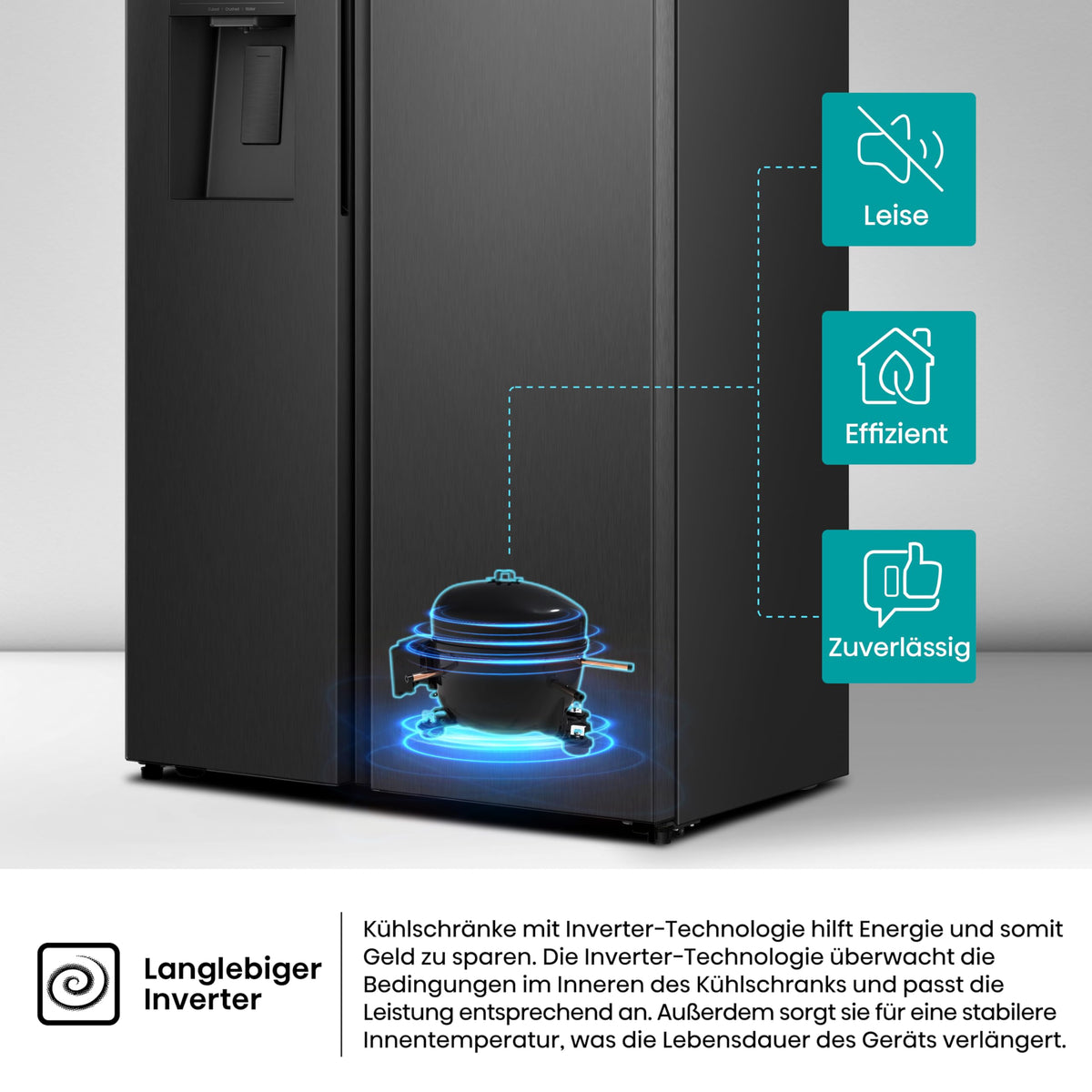 Hisense RS5P528STFE Side-by-Side 528L, Eis-/Wasserspender, No Frost, ConnectLife, Schwarz