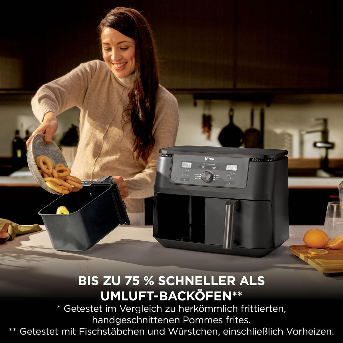 Ninja DZ400EUBK Heißluftfritteuse MAX Dual Zone 9,5L, 6-in-1, Air Fry, Max Crisp, Schwarz
