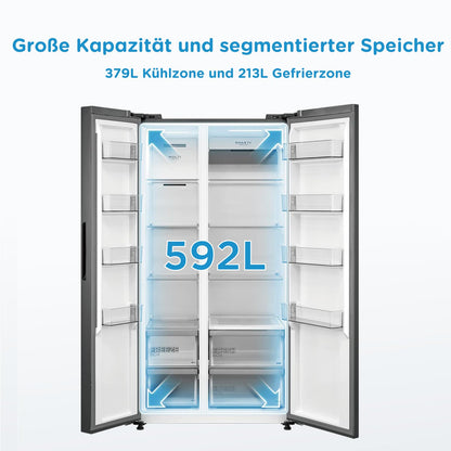 Comfee Side-by-Side Kühlschrank 592L, No Frost, Inverter Kompressor, 35 dB