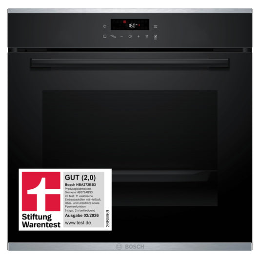 Bosch HBA272BB3 Serie 4 Einbau-Backofen, 3D-Heißluft, Pyrolyse, Hydrolyse, Touch Control