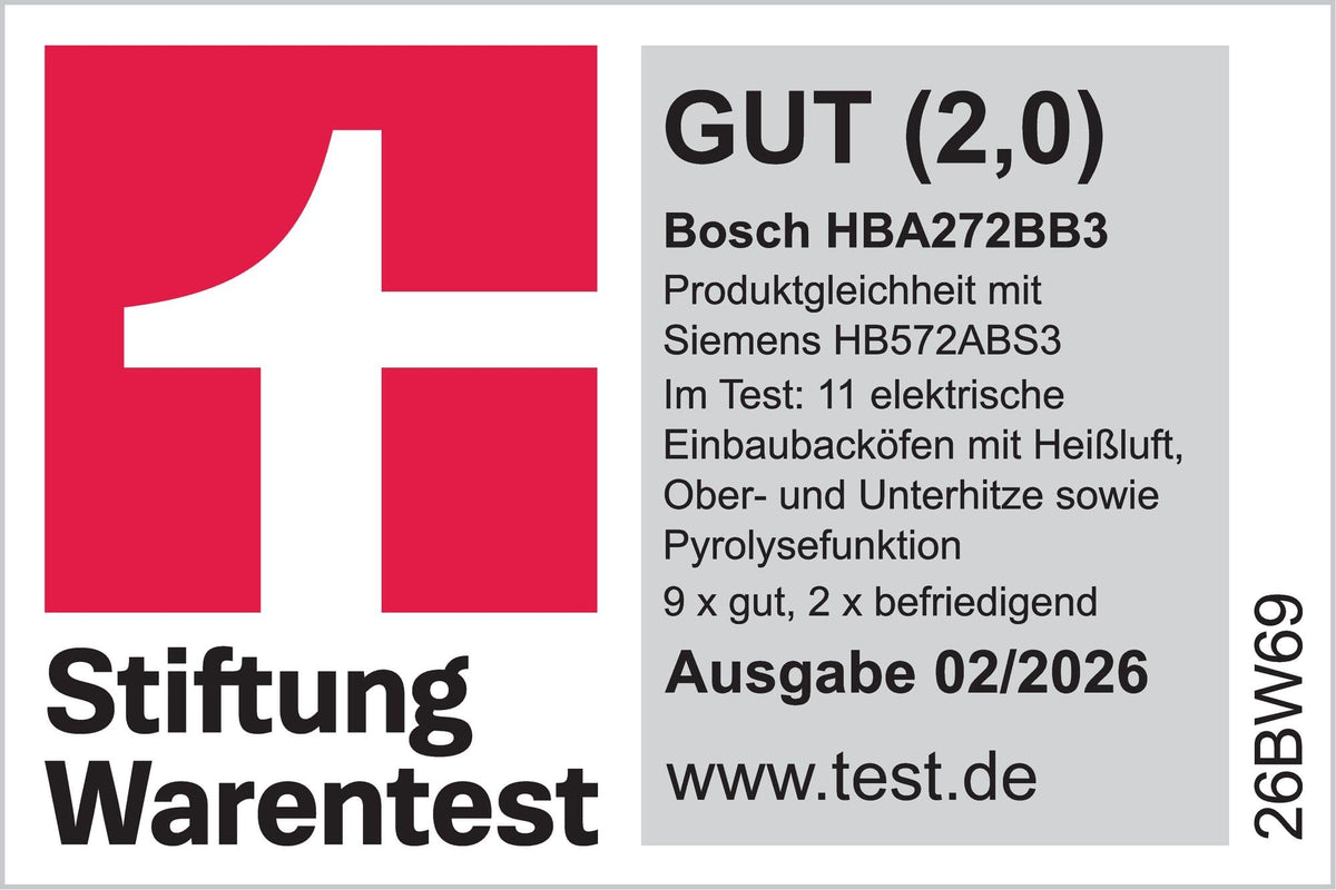 Bosch HBA272BB3 Serie 4 Einbau-Backofen, 3D-Heißluft, Pyrolyse, Hydrolyse, Touch Control