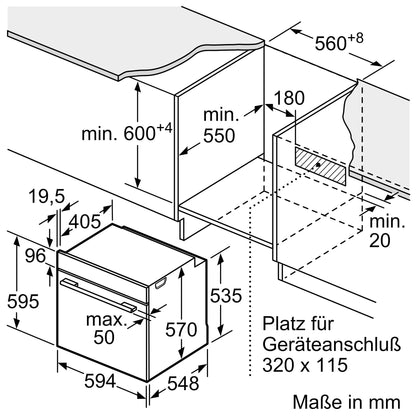 Bosch HBA272BB3 Serie 4 Einbau-Backofen, 3D-Heißluft, Pyrolyse, Hydrolyse, Touch Control