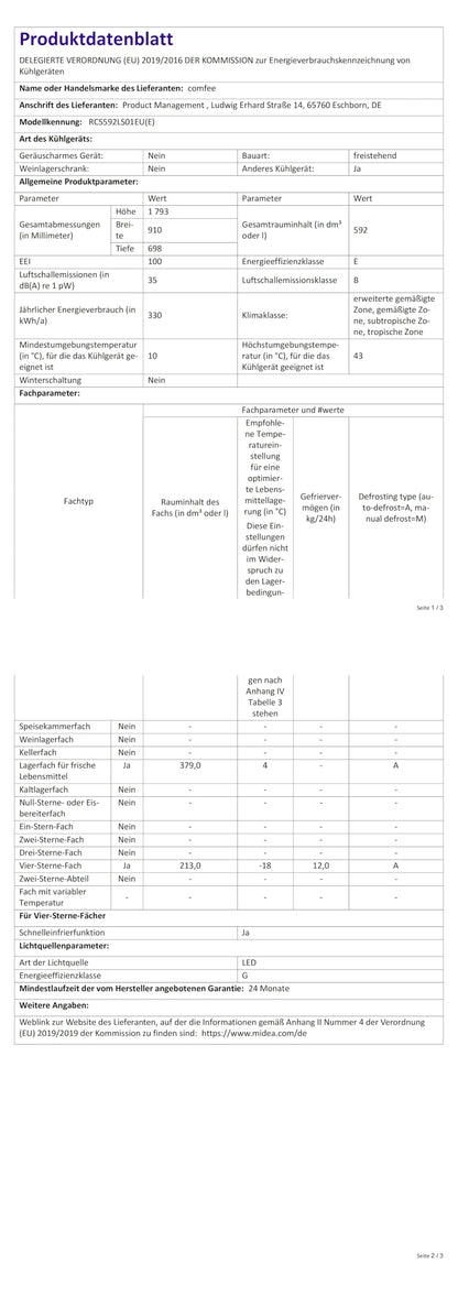 Comfee Side-by-Side Kühlschrank 592L, No Frost, Inverter Kompressor, 35 dB