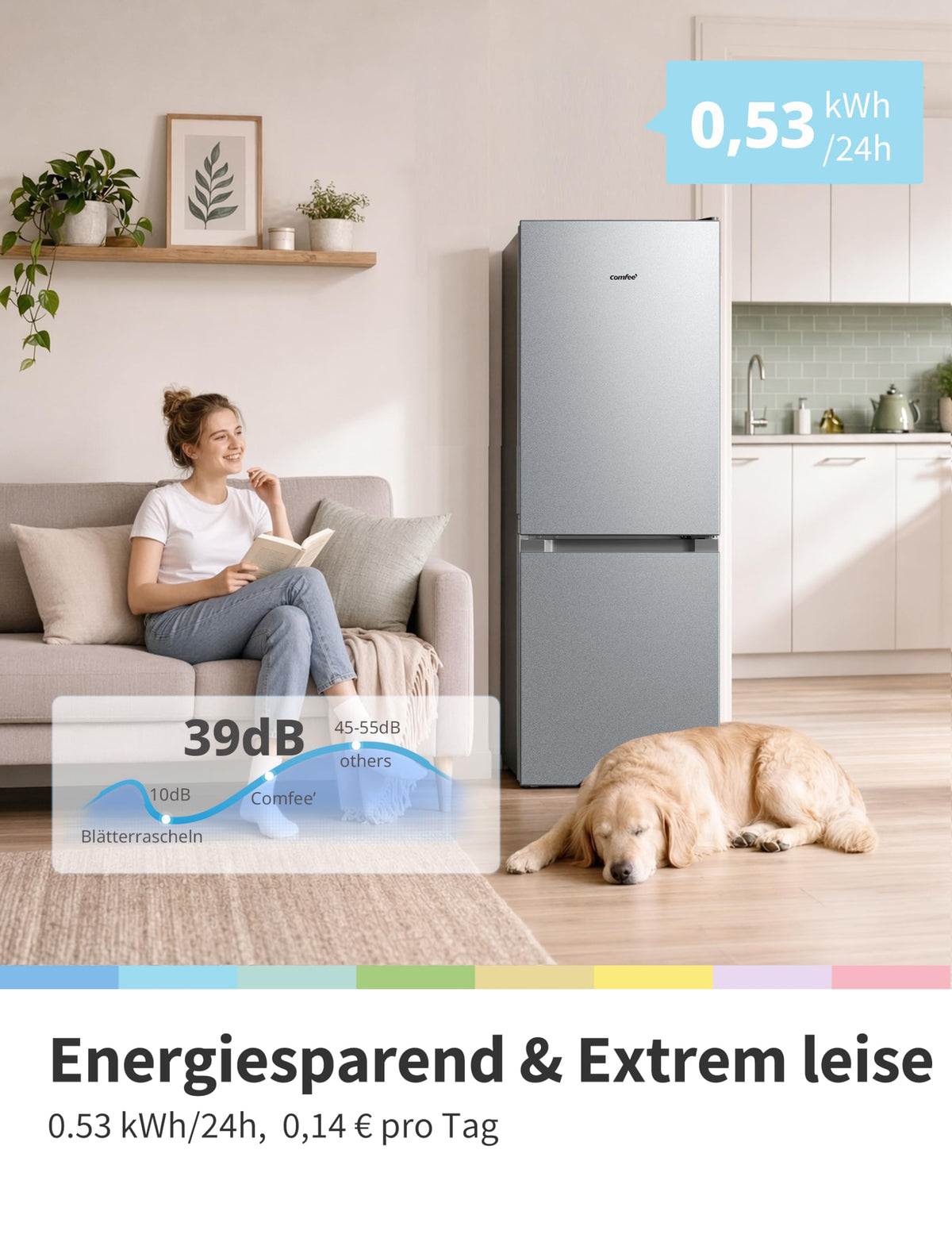 Comfee Kühl-Gefrierkombination 174L, 150cm, Low Frost, 39dB, Flipregal
