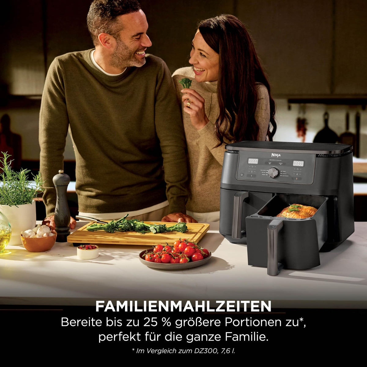 Ninja DZ400EUBK Heißluftfritteuse MAX Dual Zone 9,5L, 6-in-1, Air Fry, Max Crisp, Schwarz