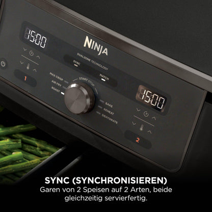 Ninja DZ400EUBK Heißluftfritteuse MAX Dual Zone 9,5L, 6-in-1, Air Fry, Max Crisp, Schwarz