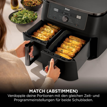Ninja DZ400EUBK Heißluftfritteuse MAX Dual Zone 9,5L, 6-in-1, Air Fry, Max Crisp, Schwarz