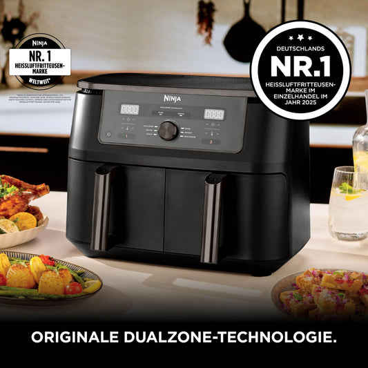 Ninja DZ400EUBK Heißluftfritteuse MAX Dual Zone 9,5L, 6-in-1, Air Fry, Max Crisp, Schwarz