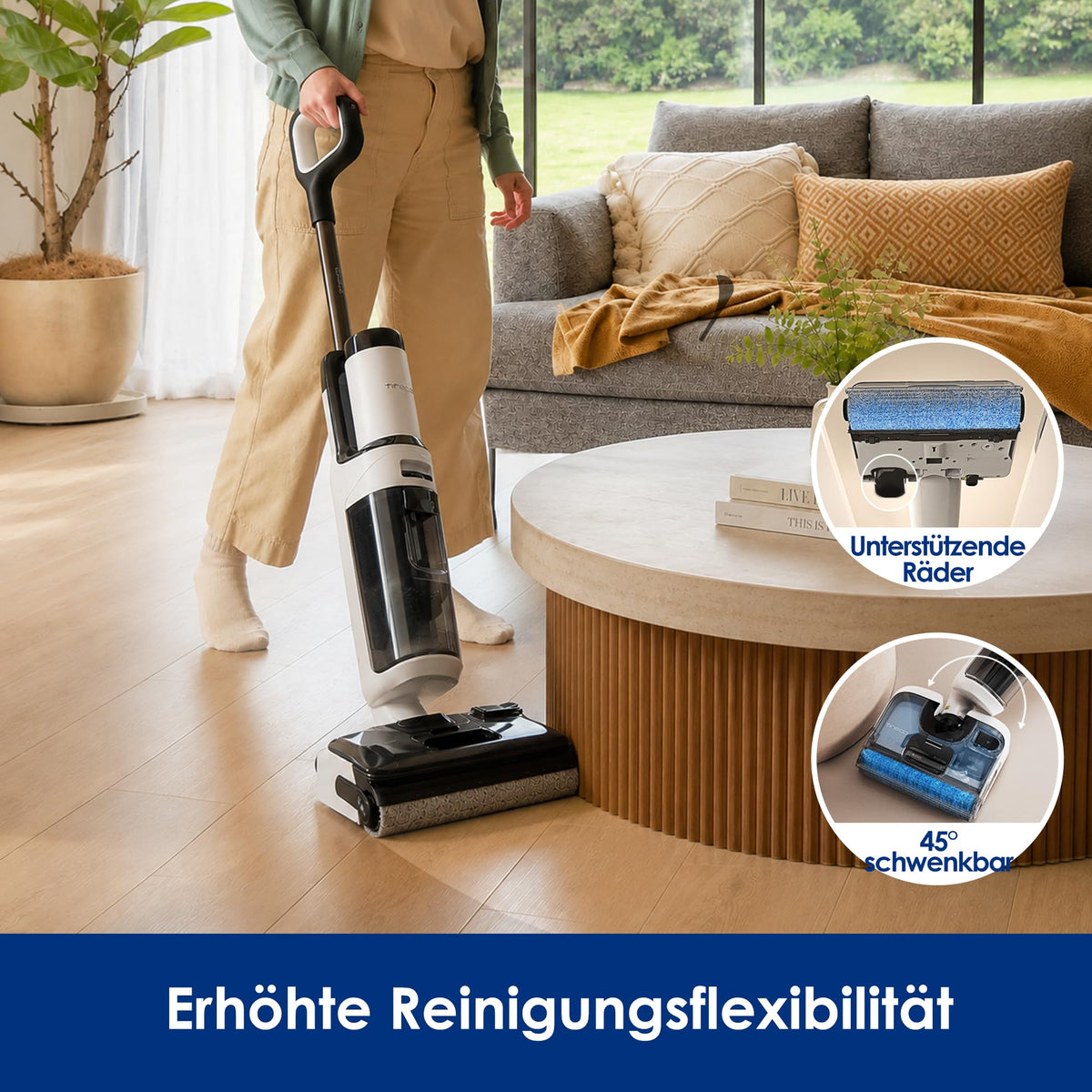 Tineco Floor One Stretch S6 Nass Trockensauger, 20Kpa，180°-Flachdesign